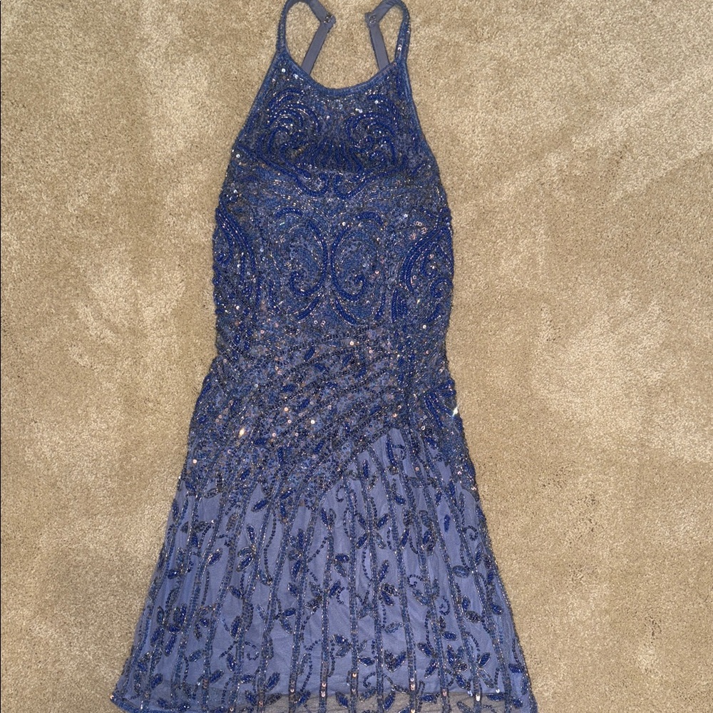 Elegant Blue Beaded Dress